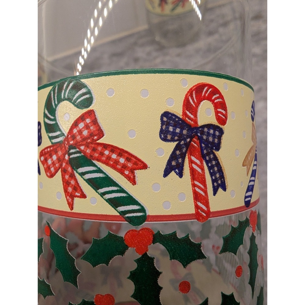Vintage Candy Canes & Holly Glasses 2 Luminarc Christmas Holiday Glass Tumblers - Picture 7 of 9